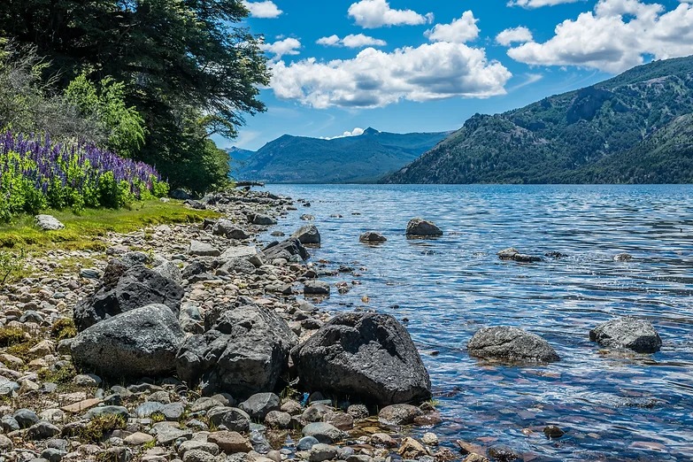 Vista de la playa del Lago Meliquina.